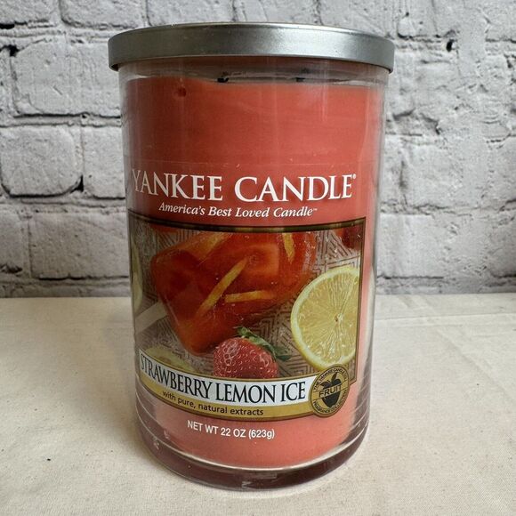 YANKEE CANDLE STRAWBERRY LEMON ICE‎ Two-Wick 22 oz Candle TESTED WICK - Picture 1 of 4